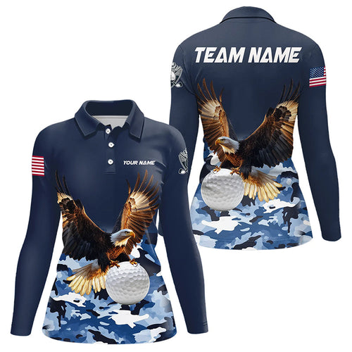 Blue Camo Eagle Golf Ball Womens Golf Polo Shirts custom patriotic golf tops for ladies golf wear NQS9171