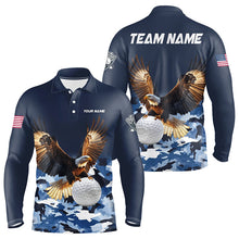 Load image into Gallery viewer, Blue Camo Eagle Golf Ball Mens Golf Polo Shirts custom patriotic golf tops for men golf wear NQS9171