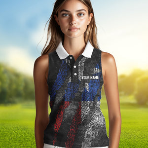 Black and White Grunge Texas Flag Women sleeveless polo shirt custom Patriotic golf shirt for women NQS9377