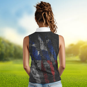 Black and White Grunge Texas Flag Women sleeveless polo shirt custom Patriotic golf shirt for women NQS9377