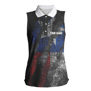 Black and White Grunge Texas Flag Women sleeveless polo shirt custom Patriotic golf shirt for women NQS9377