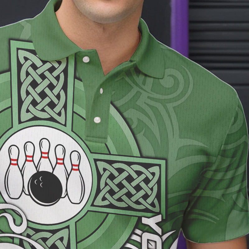 Green Irish Tribal Cross St Patrick's Day Mens bowling shirts Custom Lucky Bowling Team Jerseys NQS9382