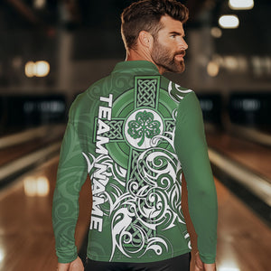Green Irish Tribal Cross St Patrick's Day Mens bowling shirts Custom Lucky Bowling Team Jerseys NQS9382