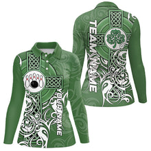 Load image into Gallery viewer, Green Irish Tribal Cross St Patrick&#39;s Day Women bowling shirts Custom Lucky Bowling Team Jerseys NQS9382
