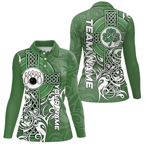 Green Irish Tribal Cross St Patrick's Day Women bowling shirts Custom Lucky Bowling Team Jerseys NQS9382