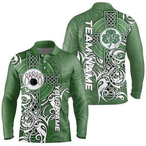 Green Irish Tribal Cross St Patrick's Day Mens bowling shirts Custom Lucky Bowling Team Jerseys NQS9382