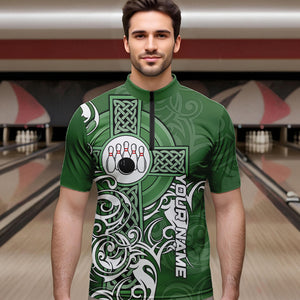 Green Irish Tribal Cross St Patrick's Day Mens bowling shirts Custom Lucky Bowling Team Jerseys NQS9382