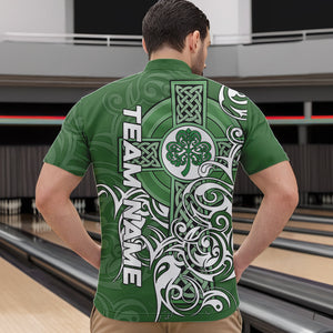 Green Irish Tribal Cross St Patrick's Day Mens bowling shirts Custom Lucky Bowling Team Jerseys NQS9382