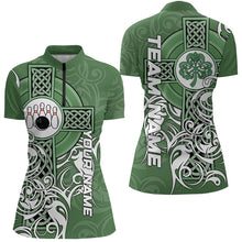 Load image into Gallery viewer, Green Irish Tribal Cross St Patrick&#39;s Day Women bowling shirts Custom Lucky Bowling Team Jerseys NQS9382