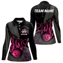 Load image into Gallery viewer, Black And Pink Flame Bowling Shirts For Women Custom Bowling Team League Jersey, Gift For Bowlers NQS9385