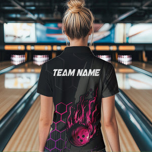 Black And Pink Flame Bowling Shirts For Women Custom Bowling Team League Jersey, Gift For Bowlers NQS9385