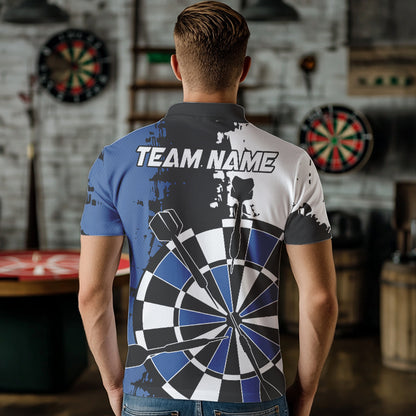 Personalized Black, Blue and White Grunge Darts Shirts For Men Custom Retro Team Darts Jersey NQS9525