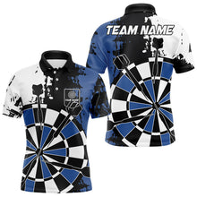 Load image into Gallery viewer, Personalized Black, Blue and White Grunge Darts Shirts For Men Custom Retro Team Darts Jersey NQS9525