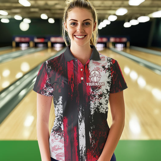 Personalized Bowling Polo, Quarter Zip Shirts For Women Custom Bowling Team League Jersey NQS9526