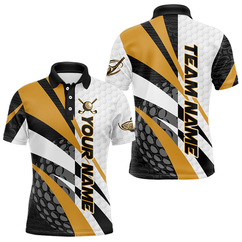 Black and White Men golf polo shirts Customize name golf attire for team | Yellow NQS9528