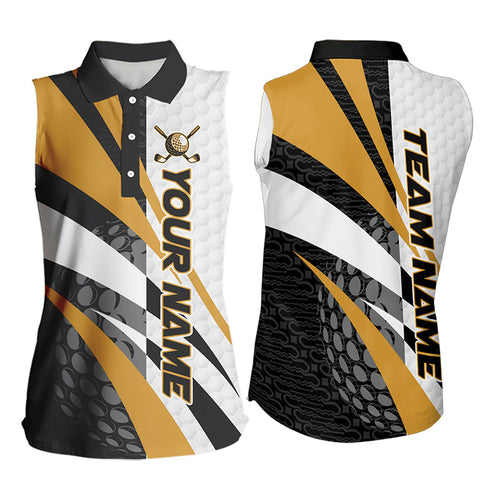 Black and White Women sleeveless polo shirt Customize name golf attire for team | Yellow NQS9528