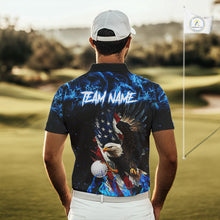 Load image into Gallery viewer, Blue Flame American Flag Eagle golf polo shirts for Men Custom patriotic mens golf outfit NQS11644