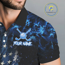 Load image into Gallery viewer, Blue Flame American Flag Eagle golf polo shirts for Men Custom patriotic mens golf outfit NQS11644