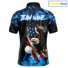 Load image into Gallery viewer, Blue Flame American Flag Eagle golf polo shirts for Men Custom patriotic mens golf outfit NQS11644