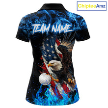 Load image into Gallery viewer, Blue Flame American Flag Eagle golf polo shirts for Women Custom patriotic ladies golf outfit NQS11644