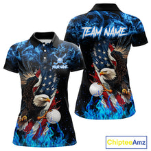 Load image into Gallery viewer, Blue Flame American Flag Eagle golf polo shirts for Women Custom patriotic ladies golf outfit NQS11644