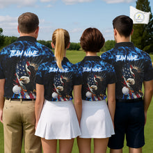 Load image into Gallery viewer, Blue Flame American Flag Eagle golf polo shirts for Women Custom patriotic ladies golf outfit NQS11644