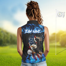 Load image into Gallery viewer, Blue Flame American Flag Eagle sleeveless golf shirts for Women Custom patriotic ladies golf outfit NQS11644