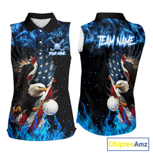 Load image into Gallery viewer, Blue Flame American Flag Eagle sleeveless golf shirts for Women Custom patriotic ladies golf outfit NQS11644