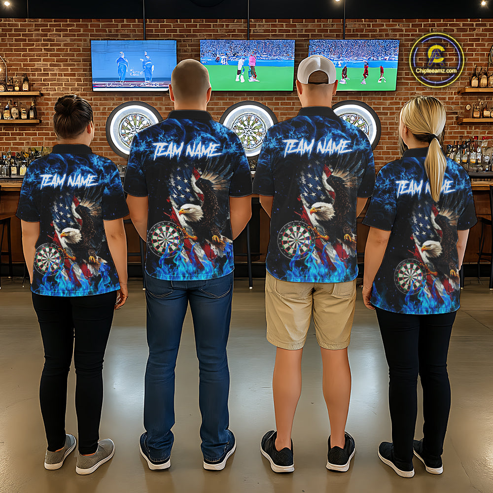 Blue Flame American Flag Eagle Women Dart Shirts Custom patriotic Dart Jersey NQS11645