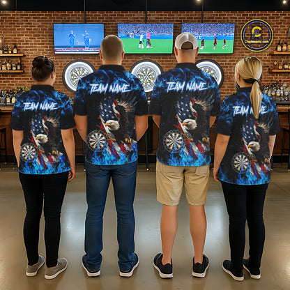 Blue Flame American Flag Eagle Women Dart Shirts Custom patriotic Dart Jersey NQS11645