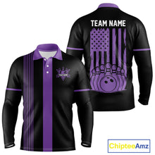 Load image into Gallery viewer, Custom Black and Purple American Flag Retro Bowling Team Shirts For Men, Patriotic Bowling Outfits NQS11650