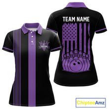 Load image into Gallery viewer, Custom Black and Purple American Flag Retro Bowling Team Shirts For Women, Patriotic Bowling Outfits NQS11650