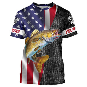 American Flag Walleye Fishing Custom long sleeve performance Fishing Shirts, Walleye Fishing jerseys NQS4925