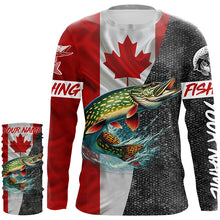 Load image into Gallery viewer, Canadian Flag Northern pike Fishing Custom long sleeve performance Fishing Shirt, pike Fishing jerseys NQS4927