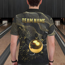 Load image into Gallery viewer, Personalized Black and Gold Bowling Polo, Quarter Zip Shirts For Men Custom Bowling Team League Jersey NQS9688
