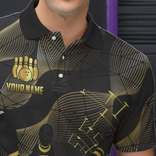 Load image into Gallery viewer, Personalized Black and Gold Bowling Polo, Quarter Zip Shirts For Men Custom Bowling Team League Jersey NQS9688