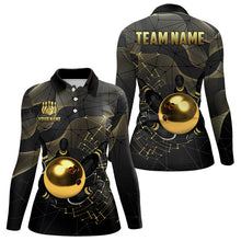Load image into Gallery viewer, Black and Gold Bowling Polo, Quarter Zip Shirts For Women Custom Bowling Team League Jersey NQS9688