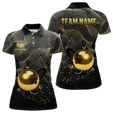 Load image into Gallery viewer, Black and Gold Bowling Polo, Quarter Zip Shirts For Women Custom Bowling Team League Jersey NQS9688