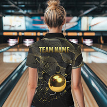 Load image into Gallery viewer, Black and Gold Bowling Polo, Quarter Zip Shirts For Women Custom Bowling Team League Jersey NQS9688