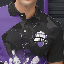 Load image into Gallery viewer, Black Camo Purple Lightning Thunder Bowling Shirts For Men Custom Bowling Team League Jerseys NQS9689