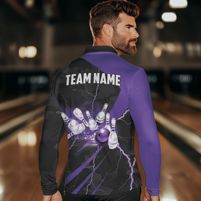 Black Camo Purple Lightning Thunder Bowling Shirts For Men Custom Bowling Team League Jerseys NQS9689