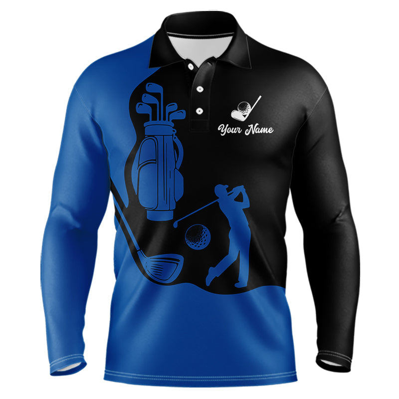 Black and Blue Mens golf polo shirt customized name golf clothing, personalized golf gifts NQS9691