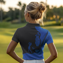 Load image into Gallery viewer, Black and Blue Womens golf polo shirt customized name golf clothing, personalized golf gifts NQS9691