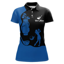 Load image into Gallery viewer, Black and Blue Womens golf polo shirt customized name golf clothing, personalized golf gifts NQS9691