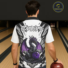 Load image into Gallery viewer, Black and White Bowling Button-up Shirts Custom Purple Dragon Bowling Team Hawaiian Jerseys NQS11740