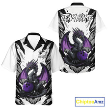 Load image into Gallery viewer, Black and White Bowling Button-up Shirts Custom Purple Dragon Bowling Team Hawaiian Jerseys NQS11740