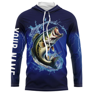 Largemouth Bass Fishing blue lightning long sleeve Fishing shirts Customized Bass fishing jerseys NQS287