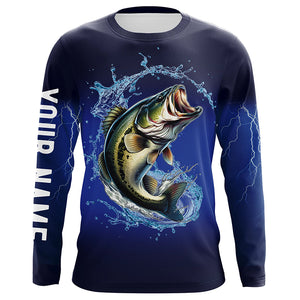 Largemouth Bass Fishing blue lightning long sleeve Fishing shirts Customized Bass fishing jerseys NQS287