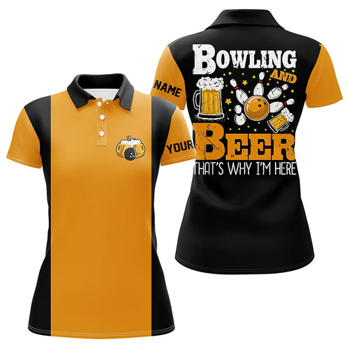 Black and yellow Retro bowling polo shirts for women custom name bowling and beer that's why I'm here NQS7474