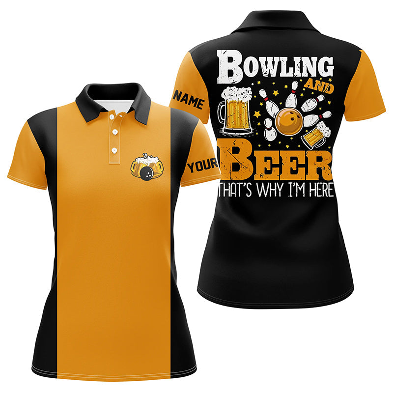 Black and yellow Retro bowling polo shirts for women custom name bowling and beer that's why I'm here NQS7474